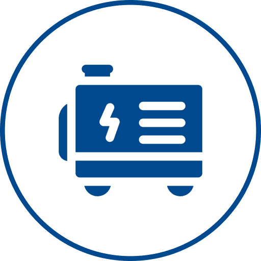 Blue generator icon with power symbol.